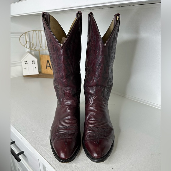 Vintage Dan Post Oxblood Burgundy Classic Western Cowboy Boots Made in USA -10D - Picture 2 of 10
